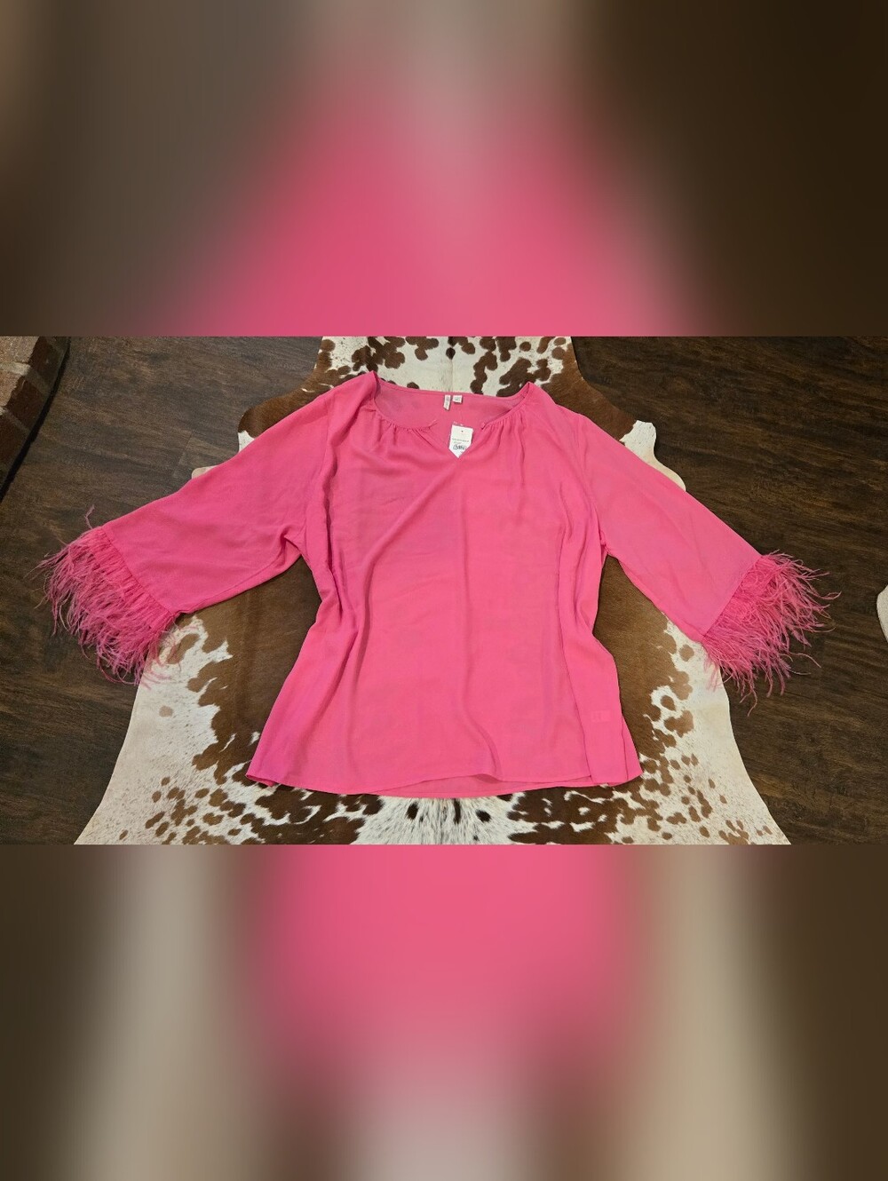 Cato Hot Pink Feather Trim Blouse